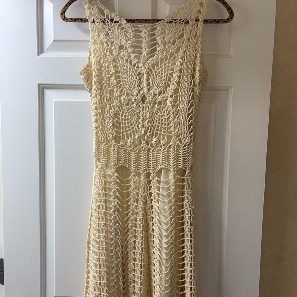 Free People Cream Crochet Backless Dress